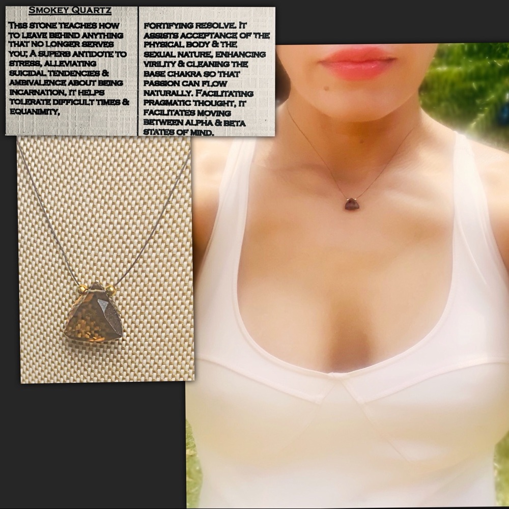Trillion Cut Smoky Quartz Thread Healing Necklace